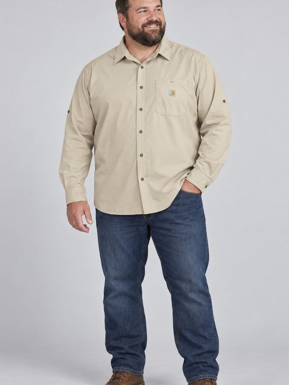 Carhartt Force Sun Defender Mens 3XL Tan UPF 50 Relaxed Long Sleeve Work Shirt